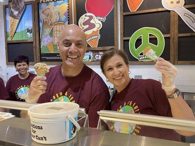 Radio hosts serve ice cream at Ben & Jerry's